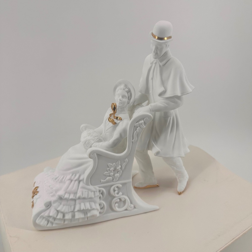 Vintage Lenox Winter's Romance Figurine Gold Fine Bone China Music Box Victorian